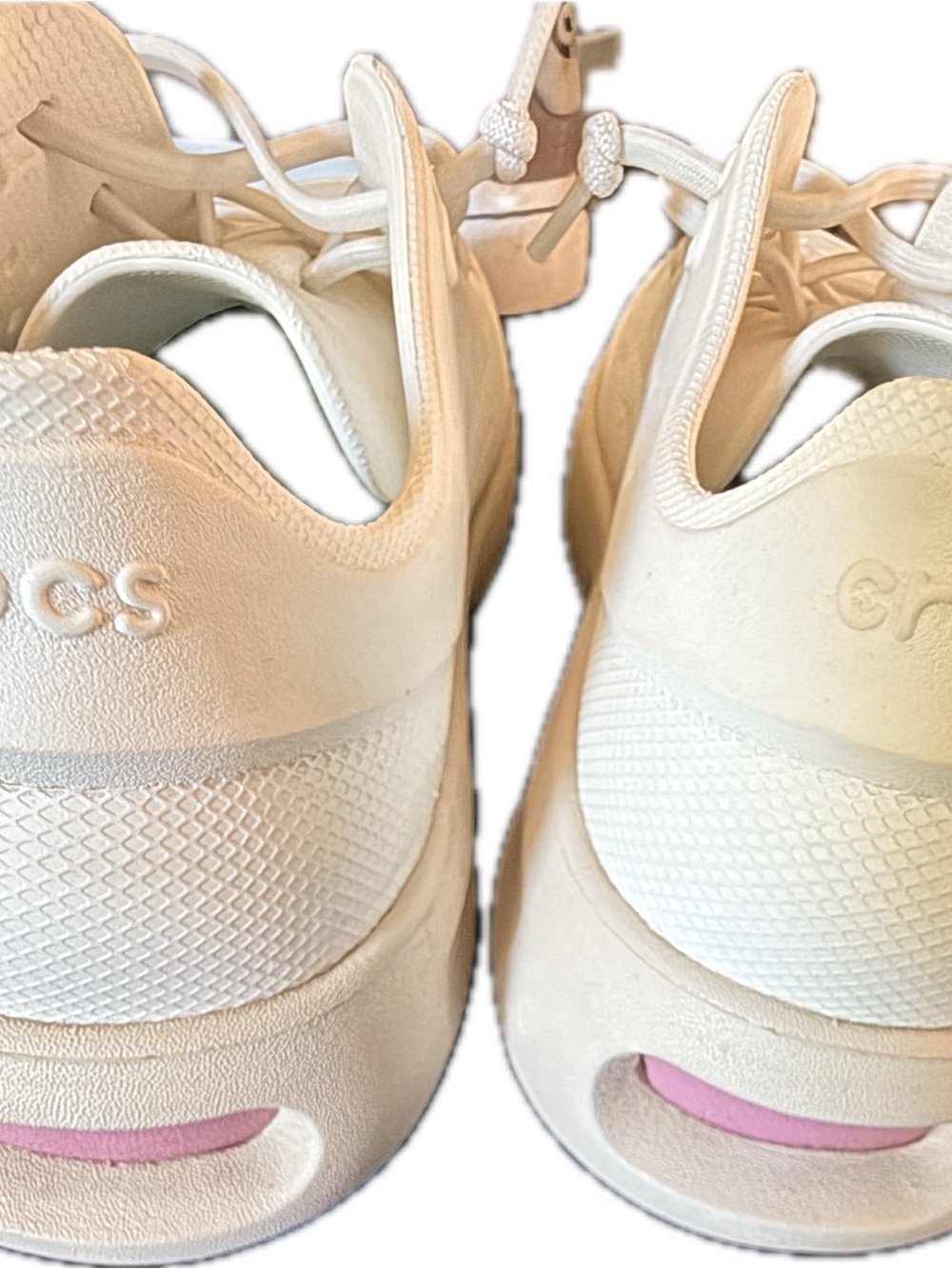 CROCS Women's White Slip-On Sneakers with Pink Heel Accent